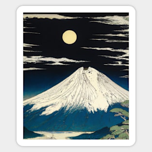 Ukiyo-E Mount Fuji Full Moon Sticker